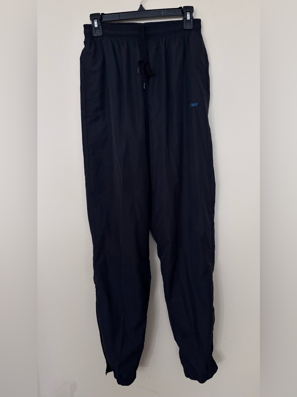 Prince Vintage Menโs Size M Black Tennis Athletic Zip Leg Track Pants